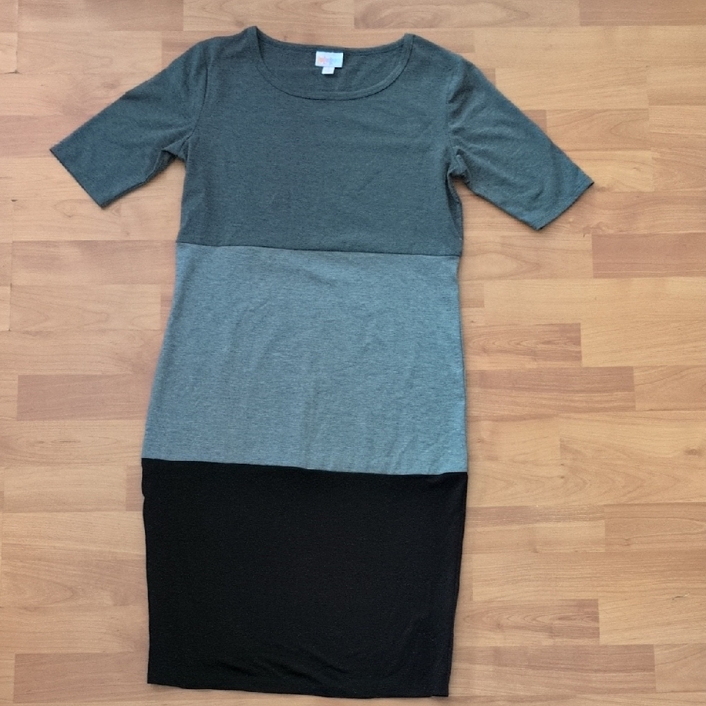 LuLaRoe Green and Gray Sheath Midi Dress